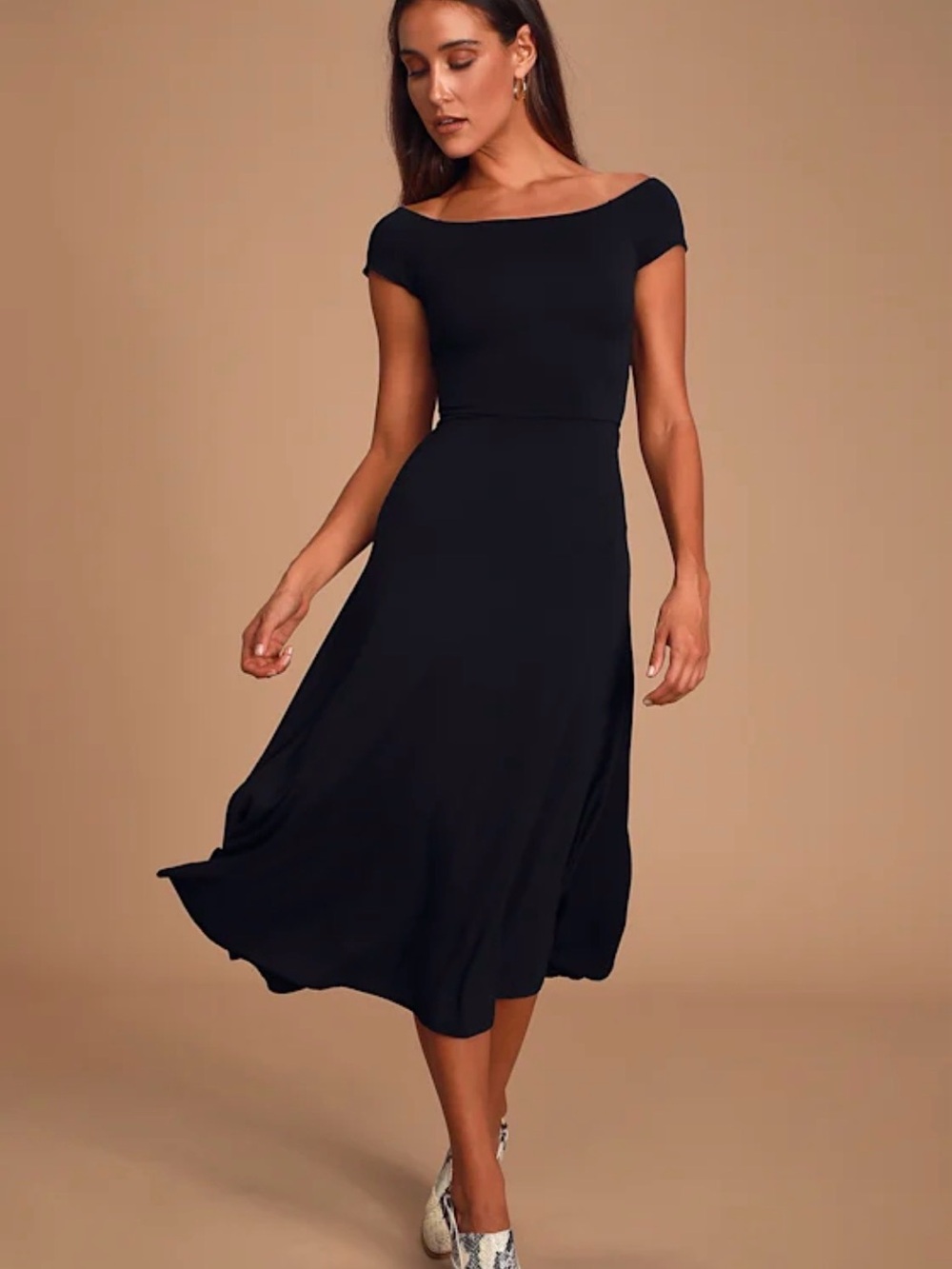 Lush Black Off-Shoulder Midi Dress